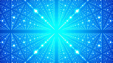 Sonsuzluk yanılsaması ve birçok noktayla donatılmış bir arka plan. Soyut fütüristik geçmiş. 3B görüntüleme.