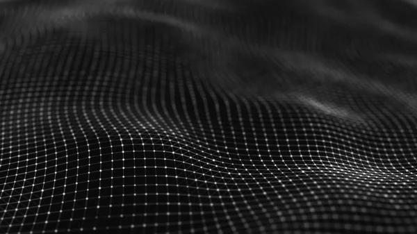 Wavy Surface Many Connected Dots Lines Abstract Futuristic Background Rendering — Stock Photo, Image