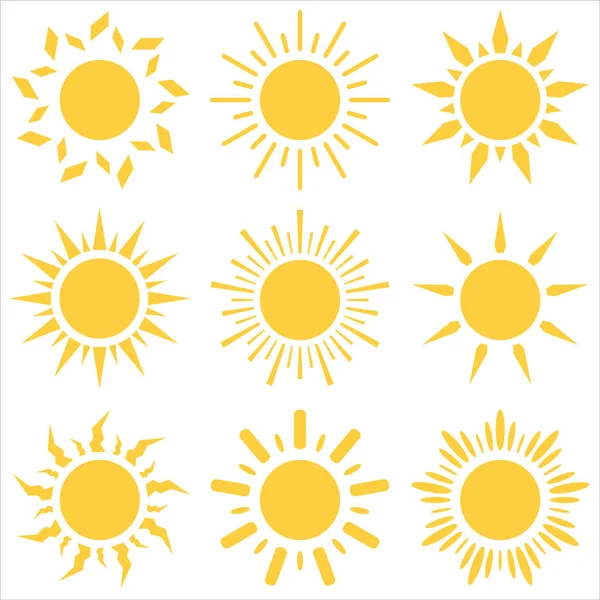 Conjunto Diferentes Iconos Del Sol Ilustración Vectorial — Vector de stock