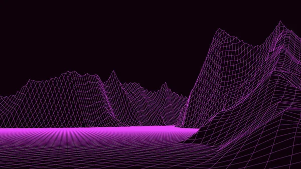 Vector Wireframe Paisagem Ilustração Grade Tecnologia — Vetor de Stock