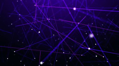 Bir sürü parlayan çizgi ve noktadan oluşan dijital pleksus. Soyut fütüristik geçmiş. 3B görüntüleme