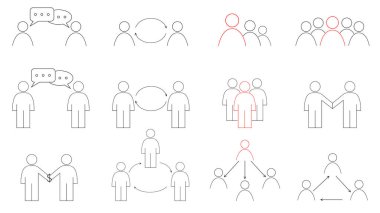 İnsanlar arasındaki iş iletişimi. Değiş tokuş, satış, takas. Lider ve astları. Ayrı simgeler.