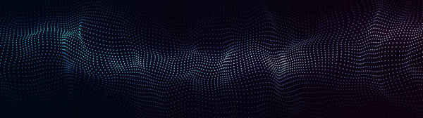 Абстрактная динамическая волна частиц. Сеть ярких точек или точек. Большие данные. Цифровой фон.