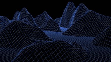 Vektör kablo 3D manzara. Teknoloji şebekesi çizimi.