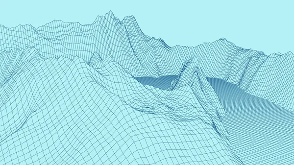Vektör kablo 3D manzara. Teknoloji şebekesi çizimi.
