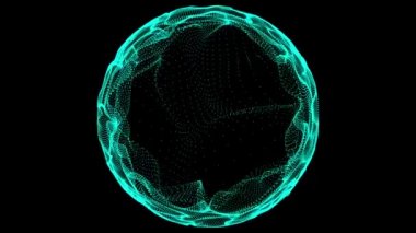 Çoklu nokta ve çizgilerin gelecekteki dinamik küresi. Uzay tarzında soyut illüstrasyon. Kusursuz döngü. 3B görüntüleme.