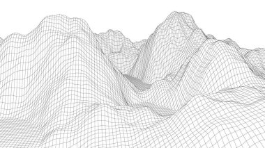 Vektör kablo 3D manzara. Teknoloji şebekesi çizimi.