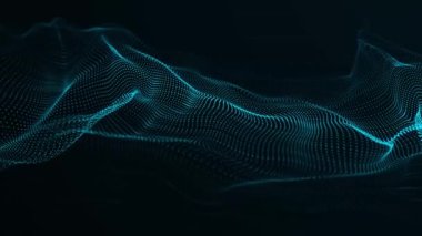 Birçok parlak parçacığın hareket eden soyut dalgası. Dijital arka plan. Kusursuz döngü. 3B görüntüleme.