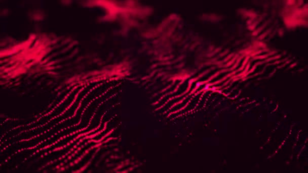 Абстрактная движущаяся волна из множества светящихся объектов. Цифровой фон Бесшовный цикл. 3D рендеринг. — стоковое видео