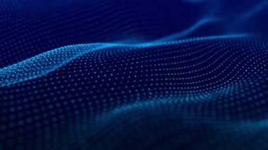 Birçok parçacık ve çizginin soyut dinamik dalgası. Çizgi ağı. Dijital arka plan. Kusursuz döngü. 3B görüntüleme.