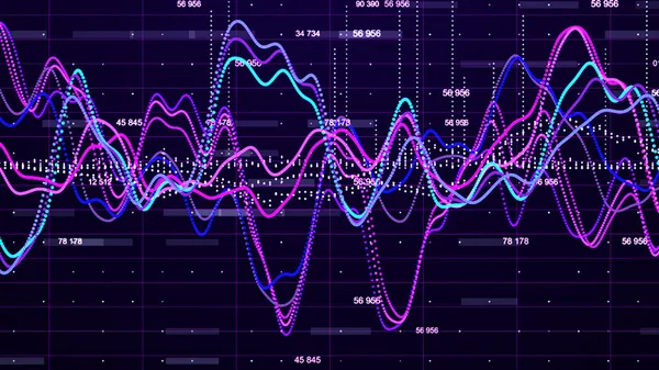 Graph. Big data visualization. Business or investment graph. Financial chart. Music wave of many particles. Abstract futuristic background. 3d rendering.
