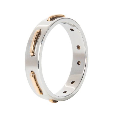 Beyaz arka planda izole edilmiş çelik ve gül altınları.