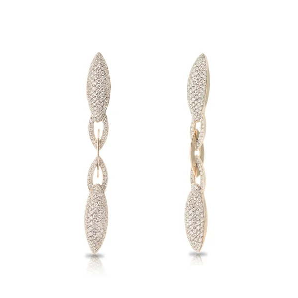 Stylish White Gold Earrings Pave Diamonds Isolated White Background — Stock Photo, Image