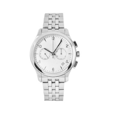 Beyaz Arkaplanda Beyaz Çevirmeli Gümüş Kronograf Saati