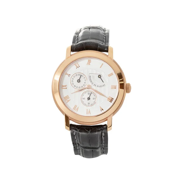 Orologio Oro Rosa Lusso Isolato Bianco Orologio Classico Con Quadrante — Foto Stock