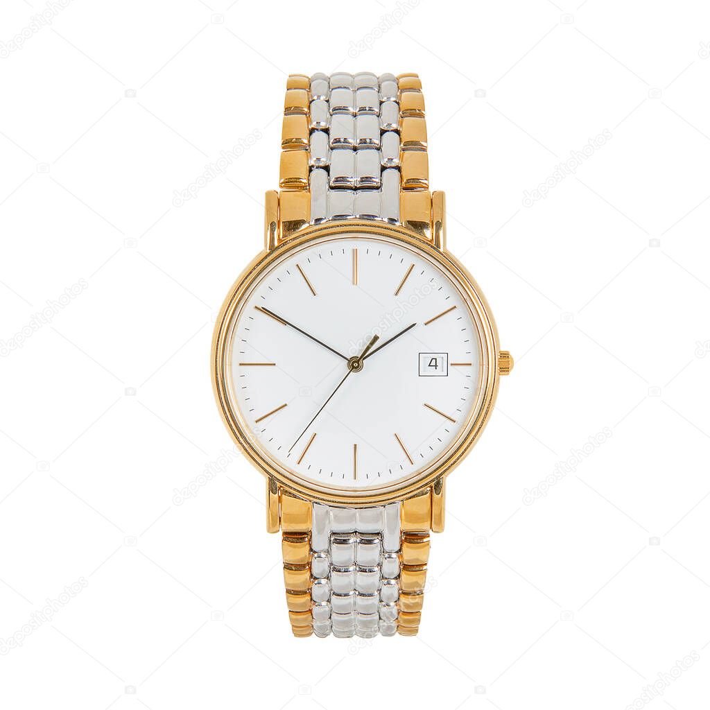 Luxury classic watch with white dial and calendar and steel strap