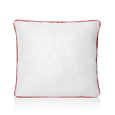 Beyaz arka planda küçük bir kabartma deseni olan beyaz yastık yansımalı.