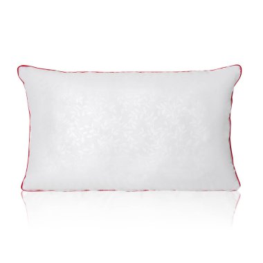 Beyaz arka planda küçük bir kabartma deseni olan beyaz yastık yansımalı.