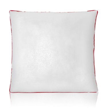 Beyaz arka planda küçük bir kabartma deseni olan beyaz yastık yansımalı.