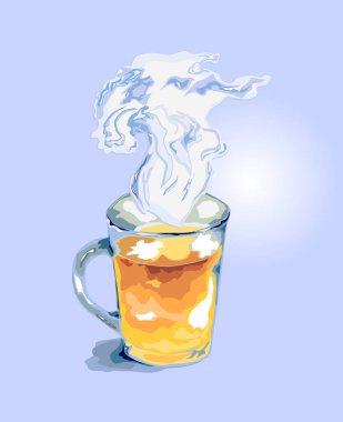 Sağlıklı yaşam tarzı tasarımı için çaylı bir resim. Çizim vektör çizimi. Bir fincan çay..