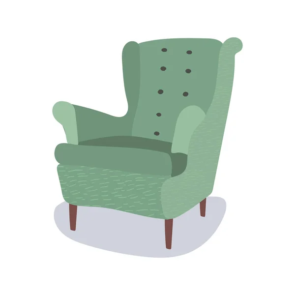 Sillón Verde Muebles Moda Concepto Interior Estilo Escandinavo Ilustración Vectorial — Vector de stock