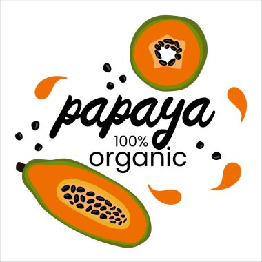 Papaya hakkında elle yazılmış yazılar. Sağlıklı soğutucu içecekler üzerine el yazısı etiketi.