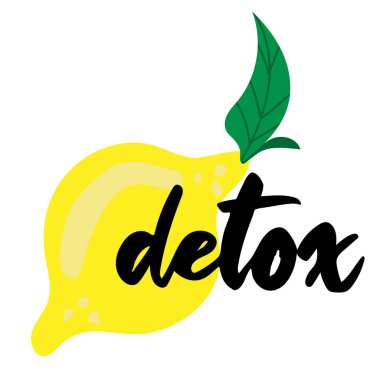 Büyük Limon 'un mesaj detoksu. Renkli El çizilmiş düz çizgi film vektör çizimi izole edildi. Beslenme diyeti kavramı