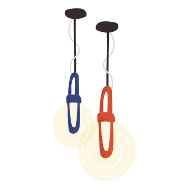 Mavi ve kırmızı daire avizeleri. İskandinav tarzı bir lamba. Düz vektör çizimi. Beyaz arkaplanda izole edilmiş nesne.