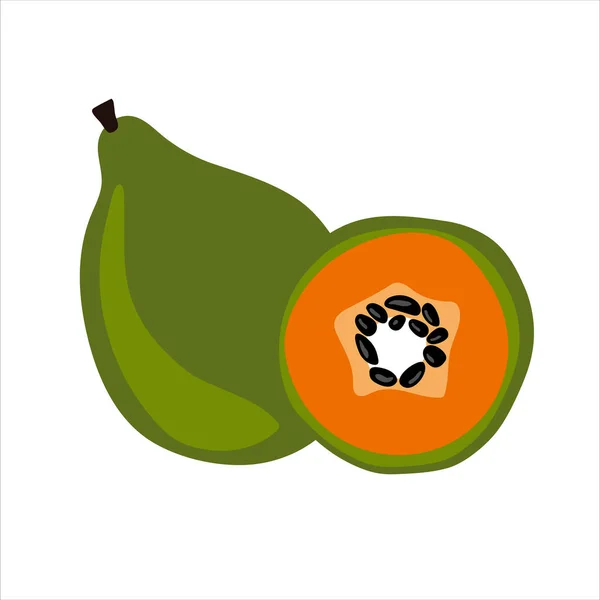 Een Halve Groene Papaya Rijp Papaya Met Zaden Vector Illustratie — Stockvector