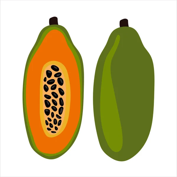 Half Orange Papaya Ripe Papaya Seeds Vector Illustration Cartoon Flat — Stock Vector