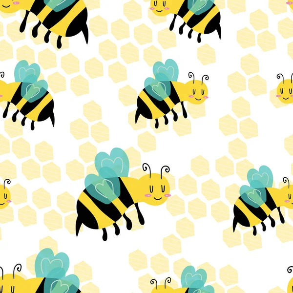 Χωρίς Ραφή Μοτίβο Σφήκα Μέλισσα Χαριτωμένο Φόντο Μωρό Κινουμένων Σχεδίων — Διανυσματικό Αρχείο