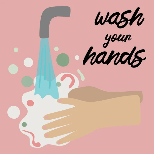 Tvätta Händerna Händerna Håller Tvål Handen Vattenkranen Arm Skumsåpbubblor Vektor — Stock vektor