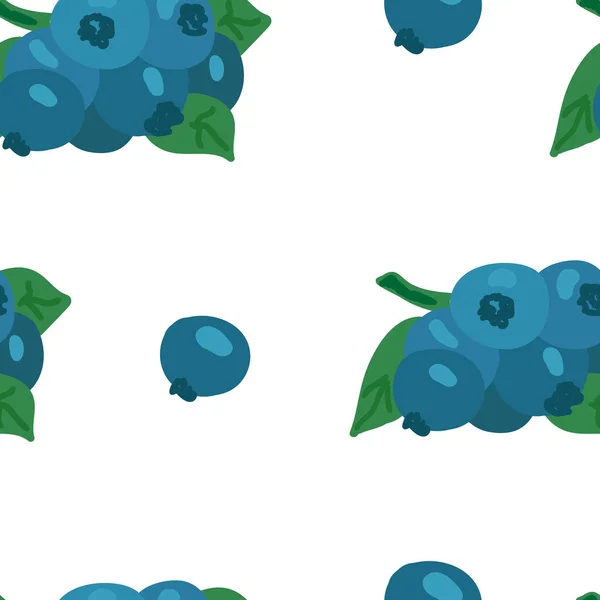 蓝莓无缝图案 有机健康食品背景 夏季花质地厨房 咖啡馆 餐厅纺织品 手绘扁平矢量 — 图库矢量图片
