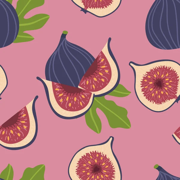 Seamless Pattern Figs Whole Fig Half Summer Background Wallpaper Print — Stock Vector