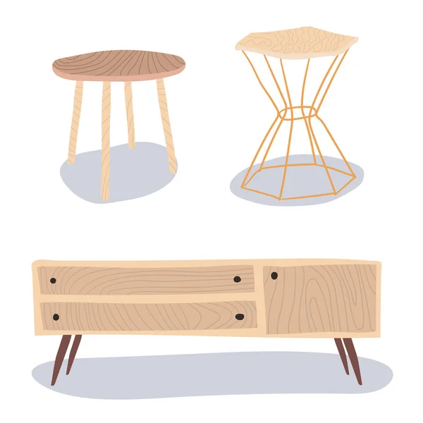 Set Mobili Moderni Tavoli Alla Moda Concetto Stile Scandinavo Illustrazione — Vettoriale Stock