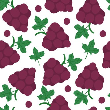 Parlak üzümlü, tropikal, kusursuz bir desen. Parlak düz vektör çizimi. baskı, tekstil, arkaplan için kullanılabilir.