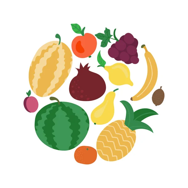 Früchte Kreisform Set Von Früchten Symbole Bilden Herzform Vegetarische Kulinarik — Stockvektor