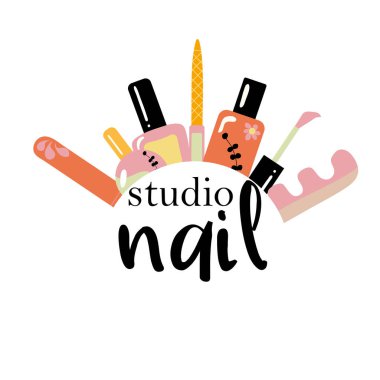 Manikür salonu, stüdyo, bar, spa, butik için vektör logoti tasarımı. Örnek metin içeren çivi sanatı etiketleri. Manikür salonu logo şablonları kümesi.