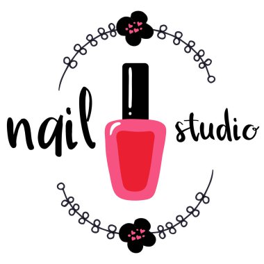 Manikür salonu, stüdyo, bar, spa, butik için vektör logoti tasarımı. Örnek metin içeren çivi sanatı etiketleri. Manikür salonu logo şablonları kümesi.