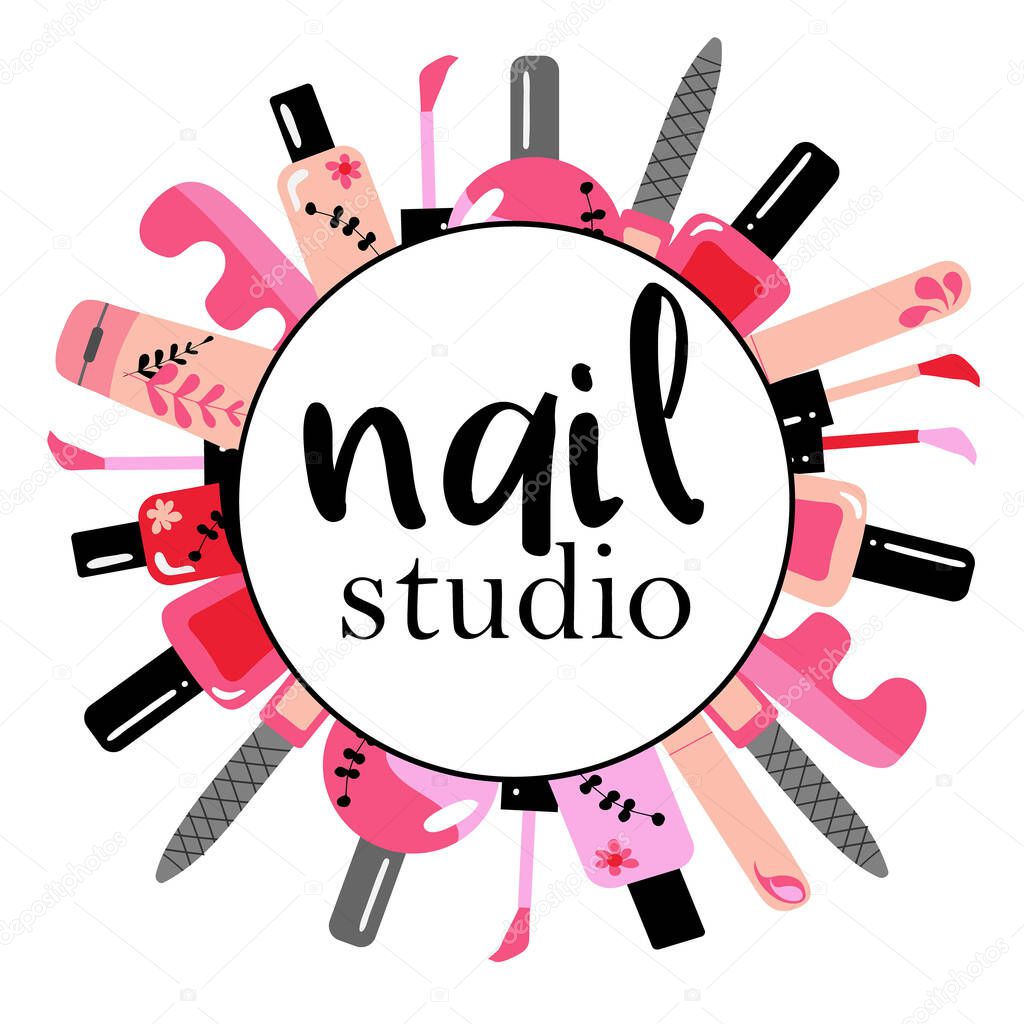 Vector logotype design for nail salon, studio, bar, spa, boutique. Nail art labels with sample text. Set of nail salon logo templates.