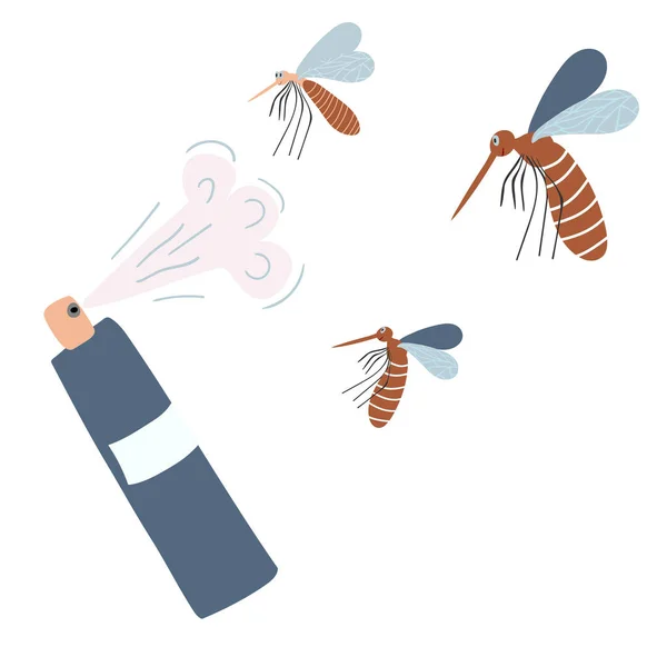瓶子里喷了杀虫剂 防蚊和其他昆虫 用于防虫的气溶胶 卡通风格的矢量图解 — 图库矢量图片