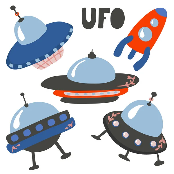 Ufo Cartoon Symbole Gesetzt Ufo Vektorillustration Für Design Und Web — Stockvektor
