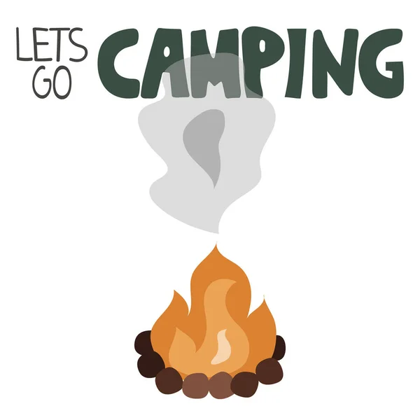 Camper Lettrage Dessiné Main Texte Sur Illustration Avec Feu Camping — Image vectorielle