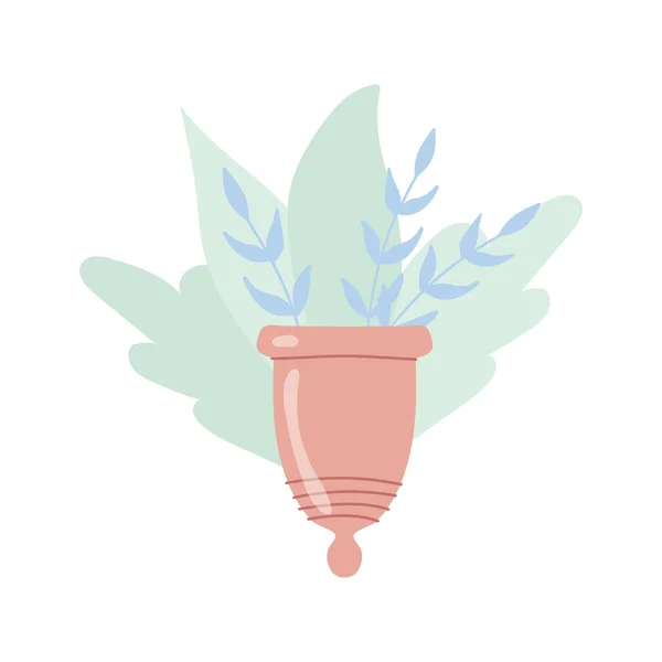 Menstruatiecup Met Bloemen Bladeren Milieuvriendelijke Siliconen Afwasbare Menstruatiecup Geen Verspilling — Stockvector