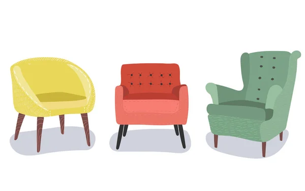 Set Moderner Sessel Modische Möbel Skandinavischen Stil Innenraumkonzept Flache Vektordarstellung — Stockvektor