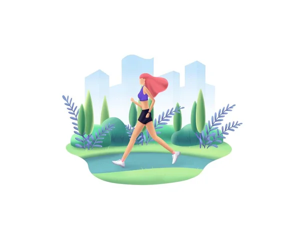 Beautiful sports girl runs on a park. Morning jogging. — Stock Photo, Image