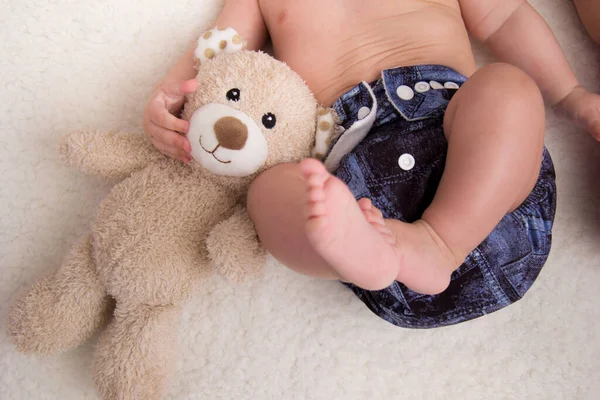 Eco Friendly Cloth Diaper Unrecognizable Baby Teddy Bear — Stock Photo, Image