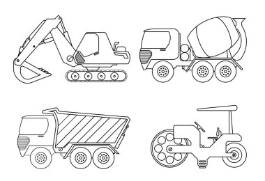 Coloring book for kids Vector illustration of crane car, cement  clipart