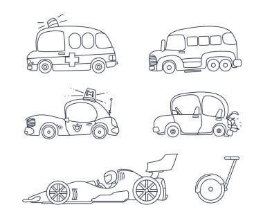 Şirin araba sayfa illüstrasyon çocuklar için boyama kümesi. vektör hisse senedi