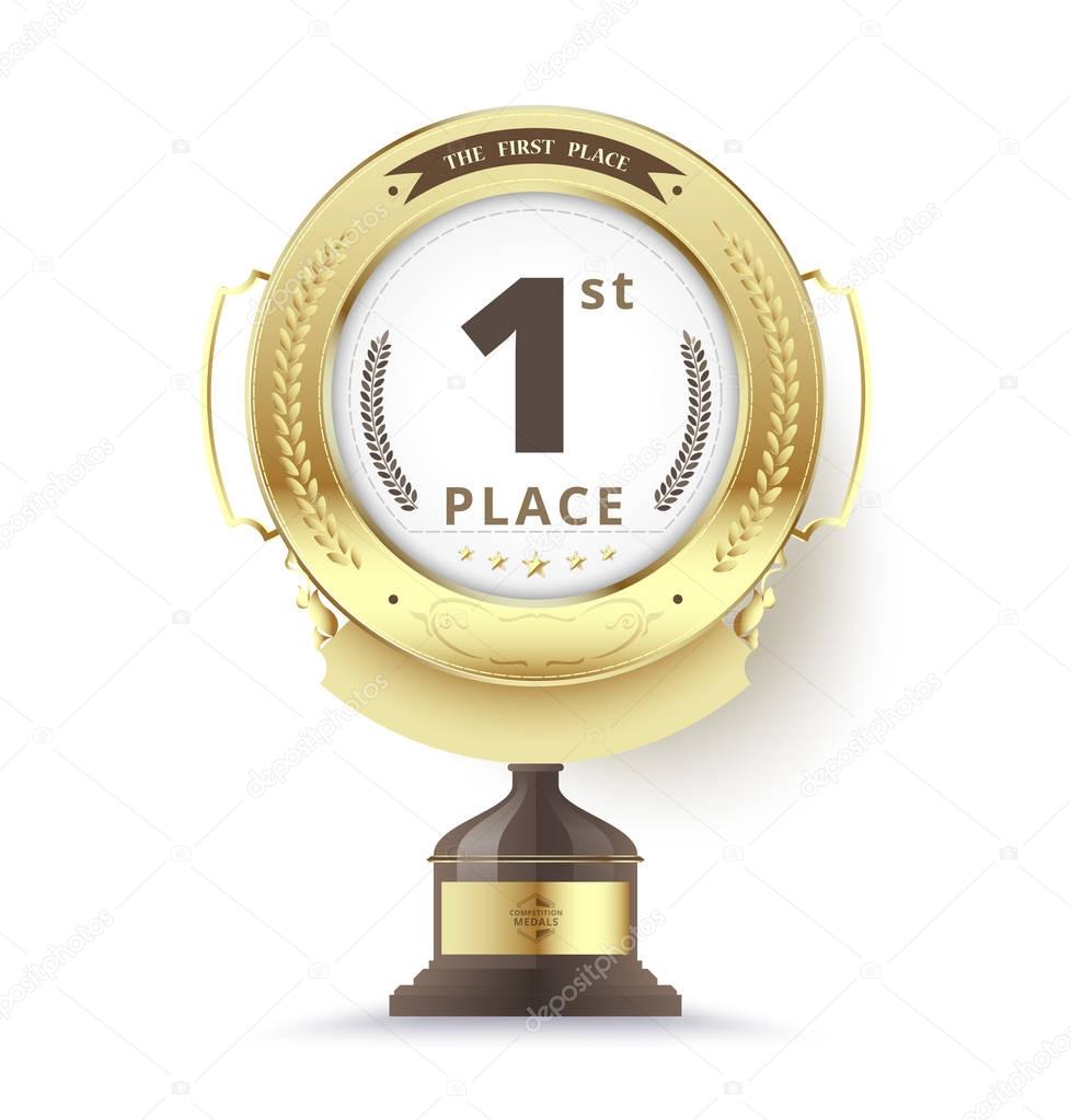 Gold trophy for first place. vector illustration